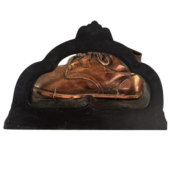 Vintage Brass Bronze Copper Baby Shoe Bookend Sculpture Mid Century - Picture 2 of 4